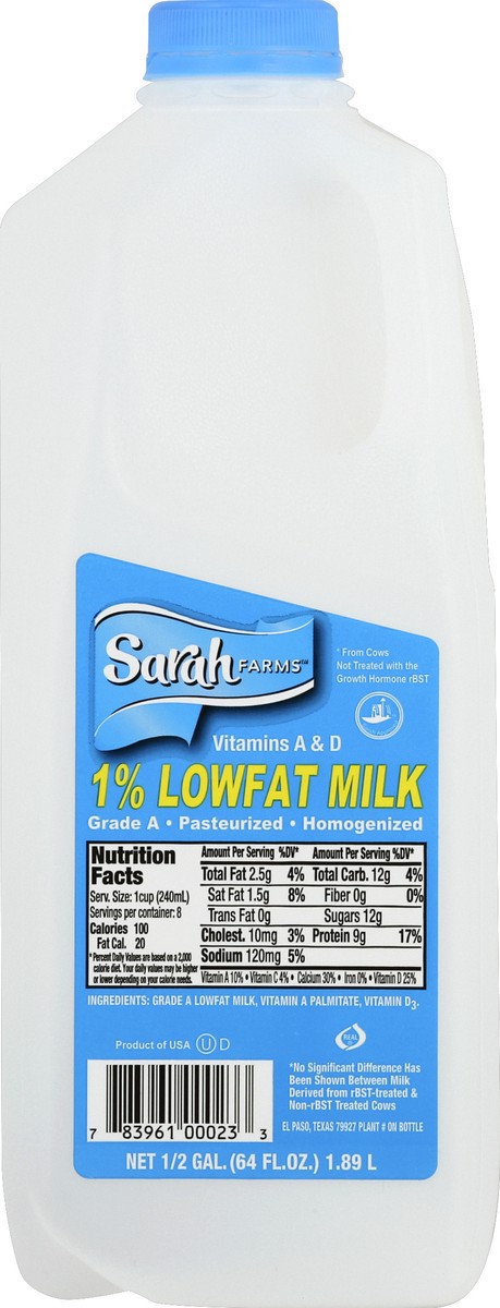 slide 1 of 6, Sarah Farms Milk 0.5 gl, 1/2 gal