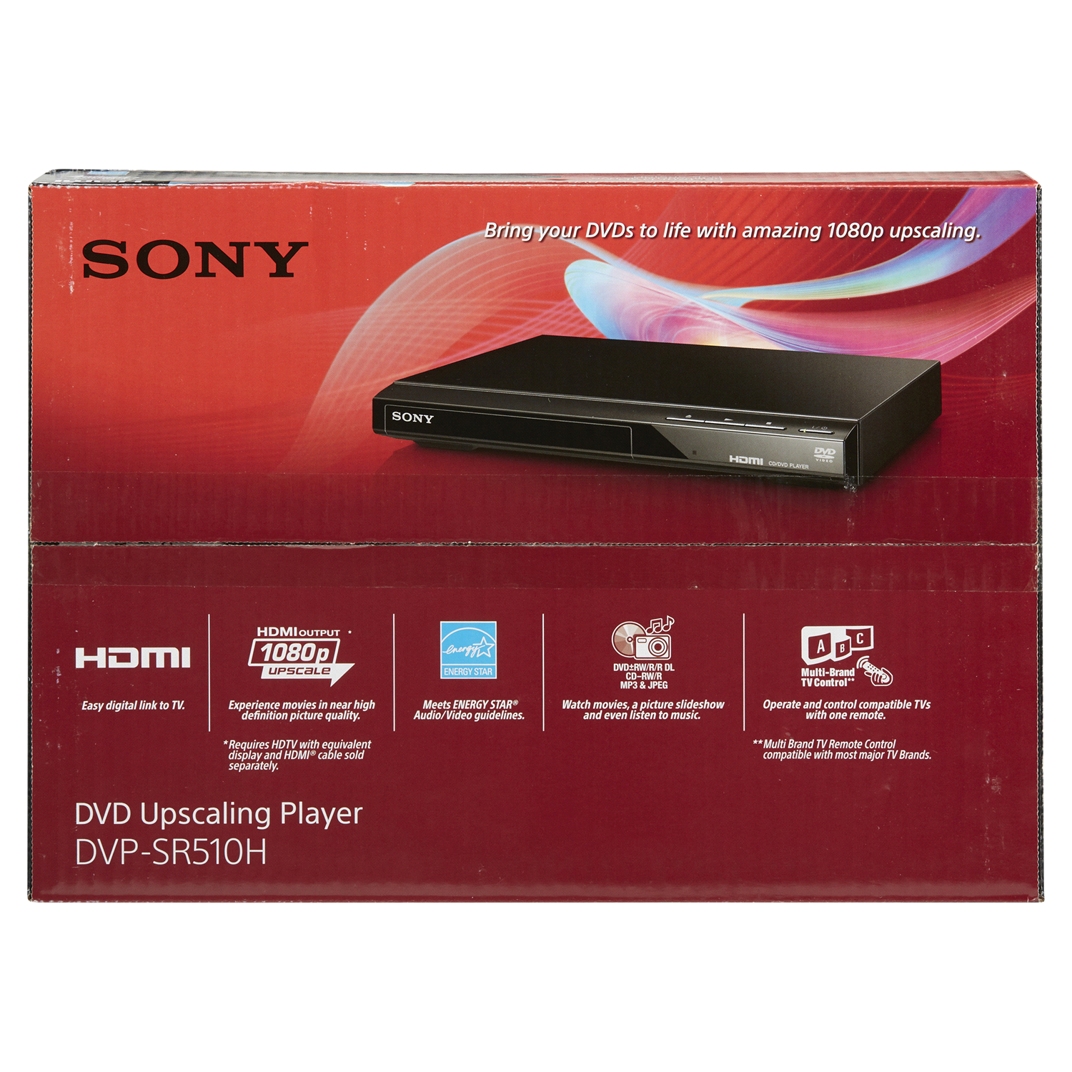 slide 1 of 1, Sony 1080p Upscaling DVD Player - Black (DVPSR510H), 1 ct