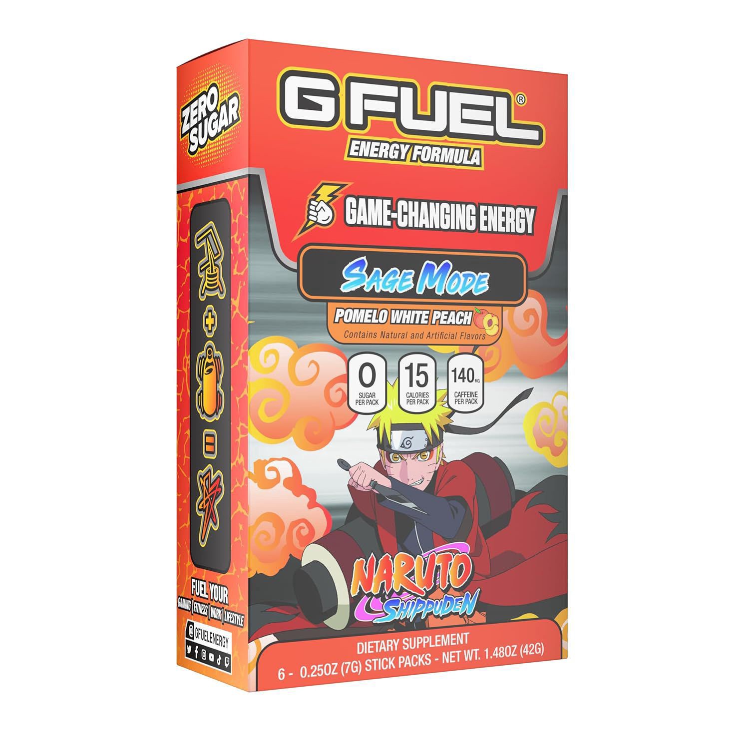 slide 1 of 1, G-Fuel Gfuel, Energy Formula, Naruto Sage Mode Pomelo White Peach, 6 Ct, 1.48 Oz, 0.25 oz