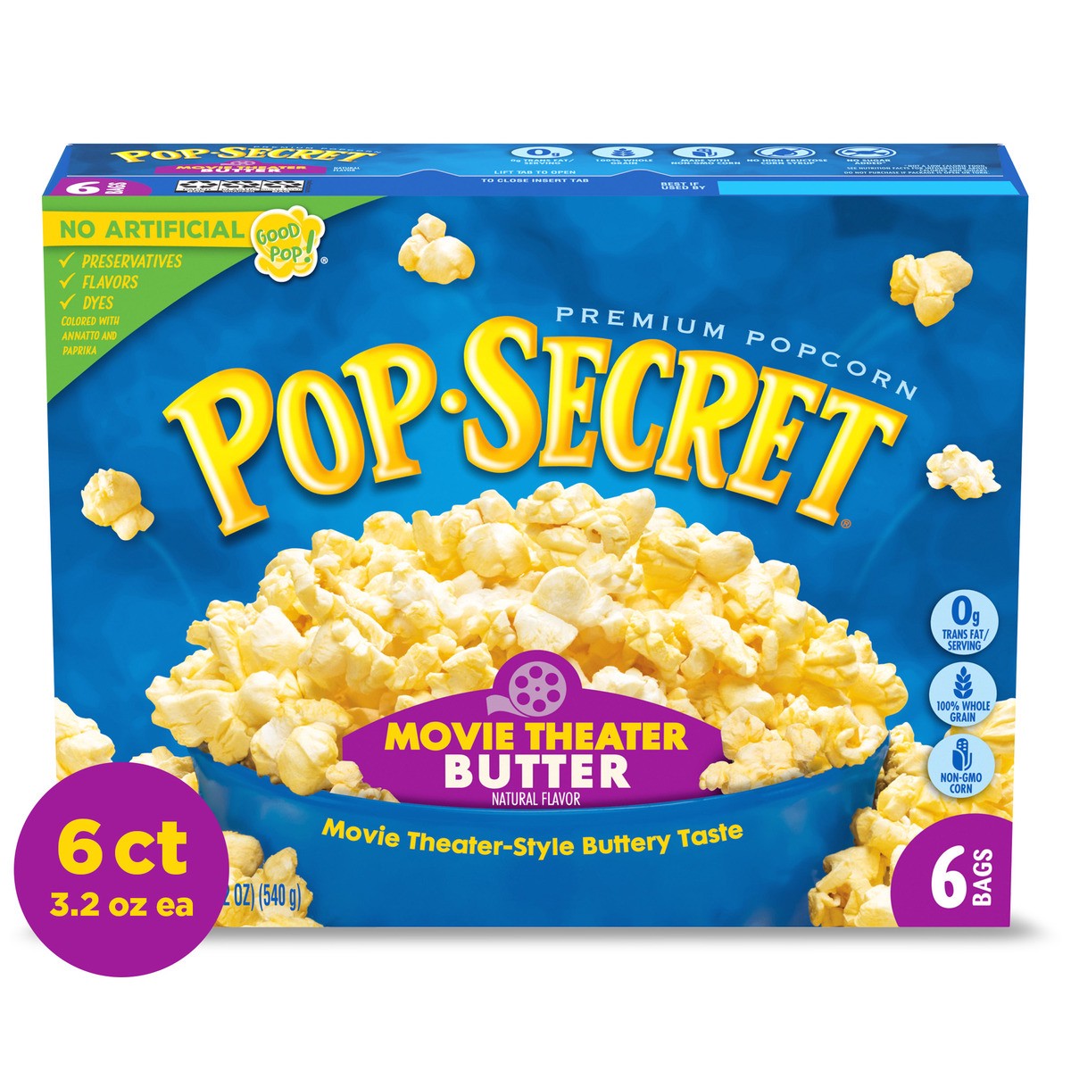 slide 1 of 5, Pop-Secret Movie Theater Butter Microwave Popcorn, 19.200 oz