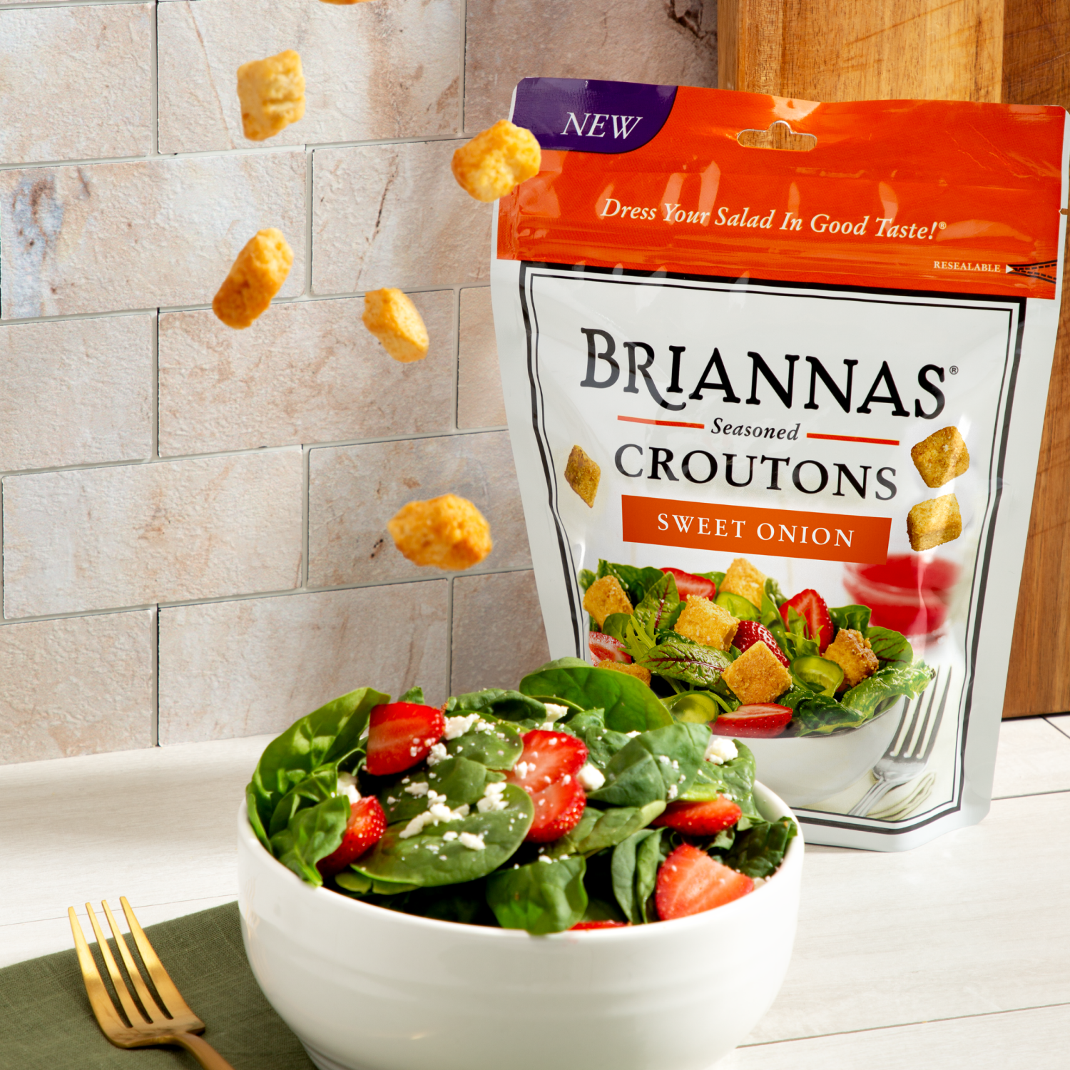 slide 3 of 3, BRIANNAS Seasoned Sweet Onion Croutons 5 oz, 5 oz