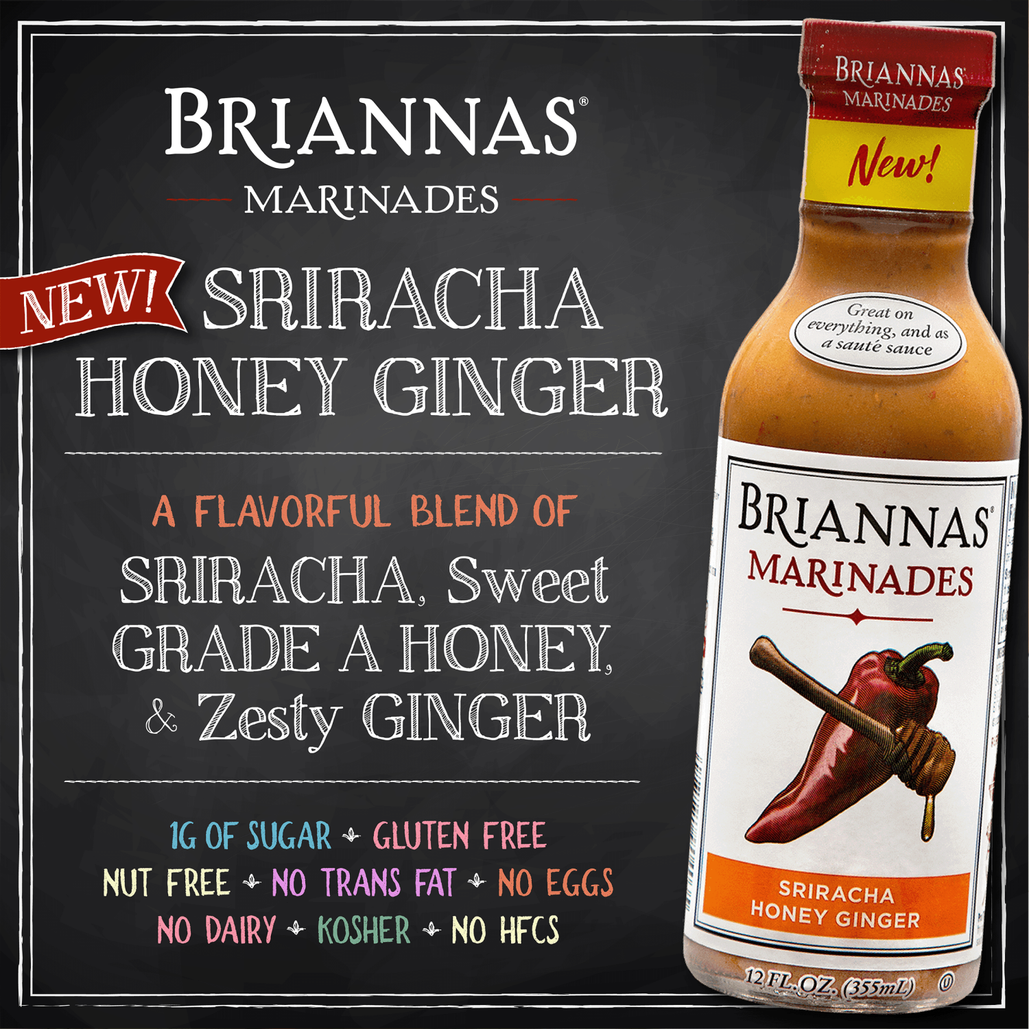 slide 3 of 4, BRIANNAS Sriracha Honey Ginger Marinades 12 fl oz, 12 oz