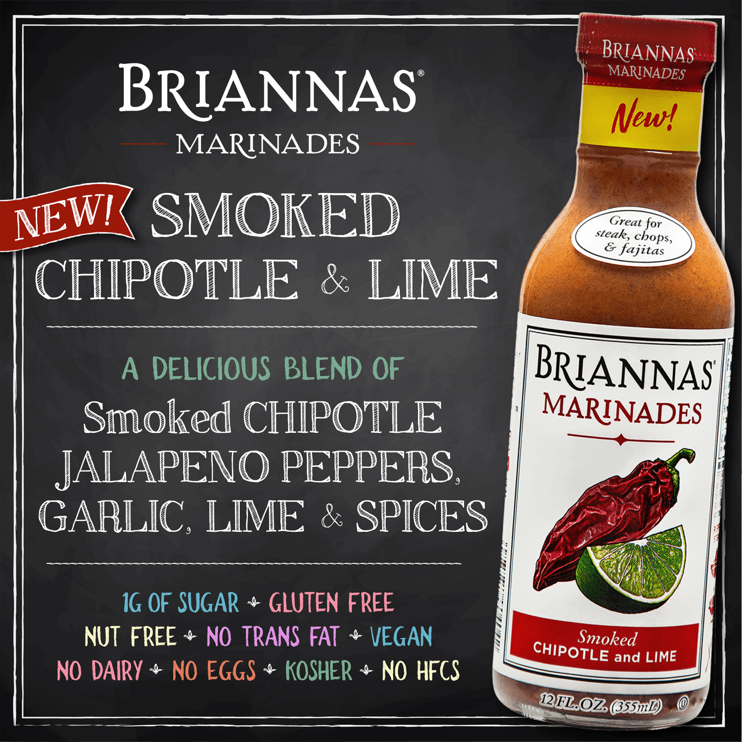 slide 4 of 6, Briannas Marinades, Smoked Chipotle And Lime 12 Fl Oz, 12 fl oz