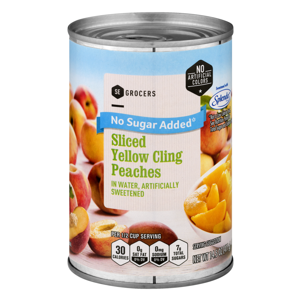 slide 1 of 1, SE Grocers Peaches Sliced Yellow Cling No Sugar Added, 14.5 oz