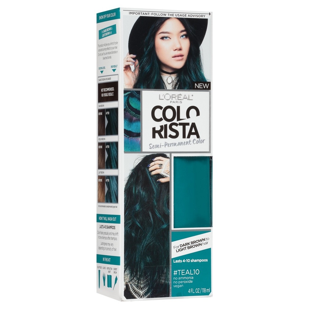 slide 3 of 8, L'Oréal Colorista Semi-Permanent for Brunette Hair - Teal, 4 fl oz