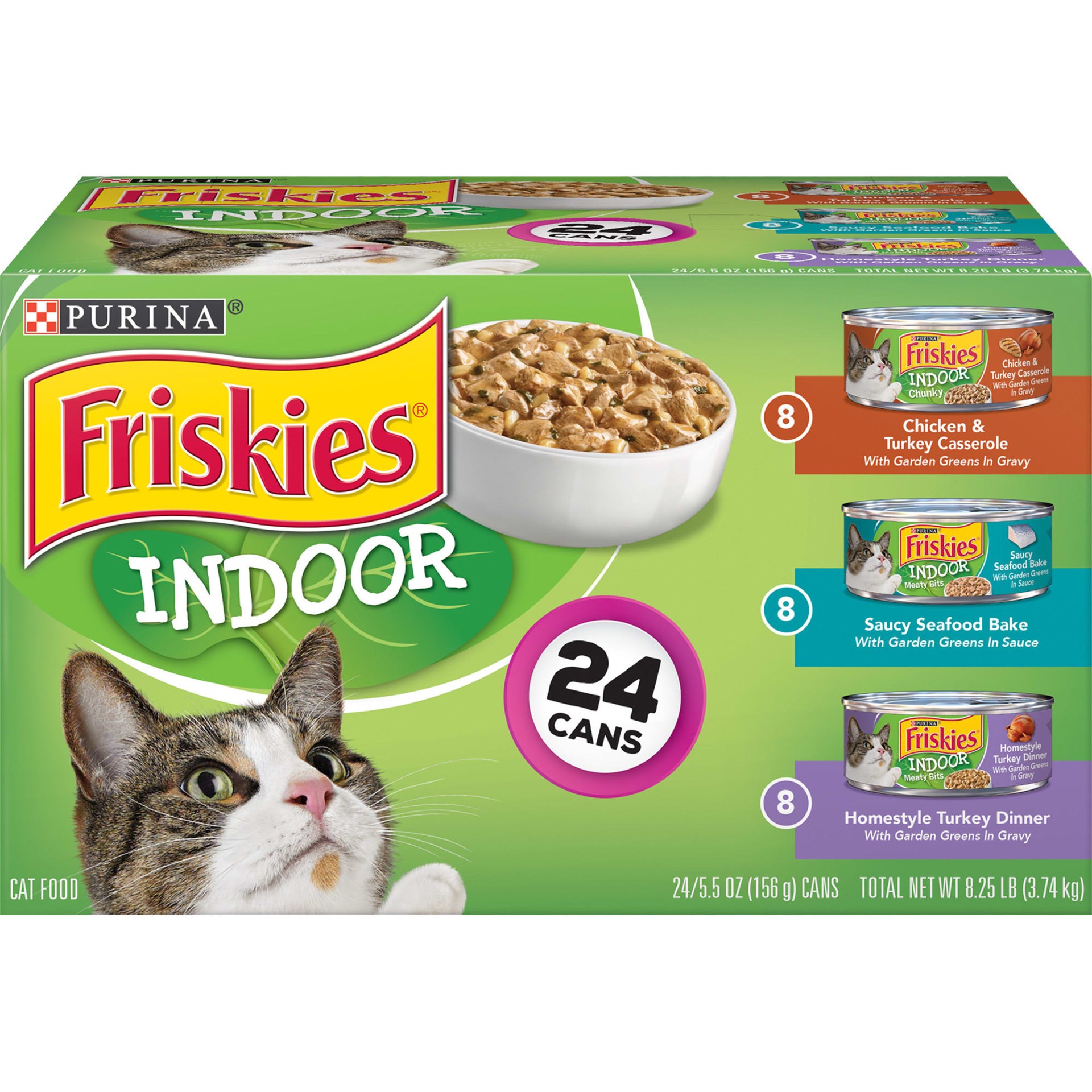 slide 1 of 8, Friskies Purina Friskies Indoor Wet Cat Food Variety Pack, Indoor, 8.25 lb