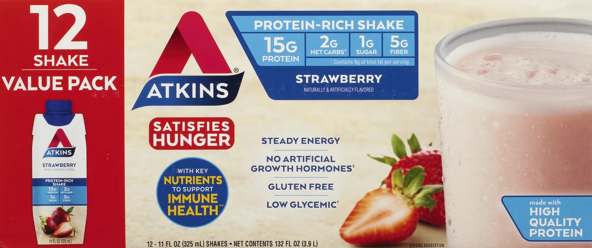 slide 8 of 9, Atkins Strawberry Shake, 12 ct