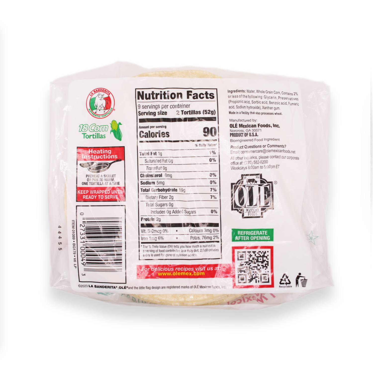 slide 2 of 2, La Banderita White Corn Tortillas 18 ea, 18 ct