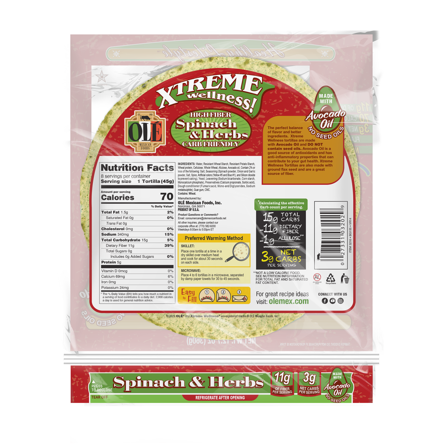 slide 2 of 5, Olé Mexican Foods Ole Xtreme Wellness Carb Lean Keto Friendly Low Carb Spinach & Herbs Tortillas, 8 ct