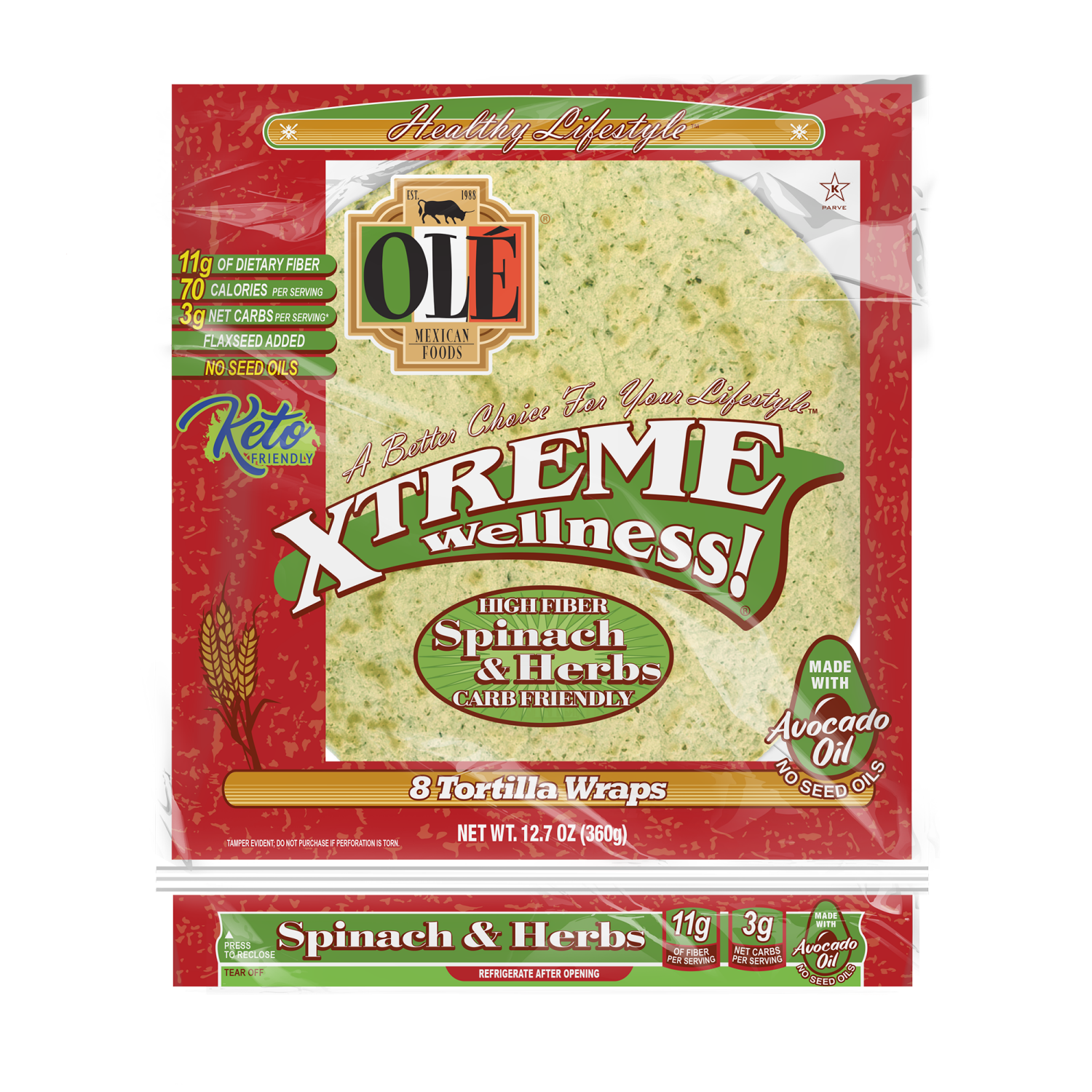 slide 1 of 5, Olé Mexican Foods Ole Xtreme Wellness Carb Lean Keto Friendly Low Carb Spinach & Herbs Tortillas, 8 ct