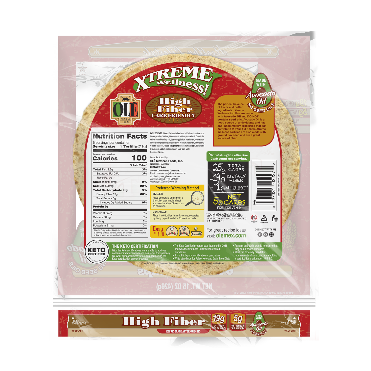 slide 2 of 5, Olé Xtreme Wellness High Fiber, 10" Tortillas, Keto Friendly, 15 oz