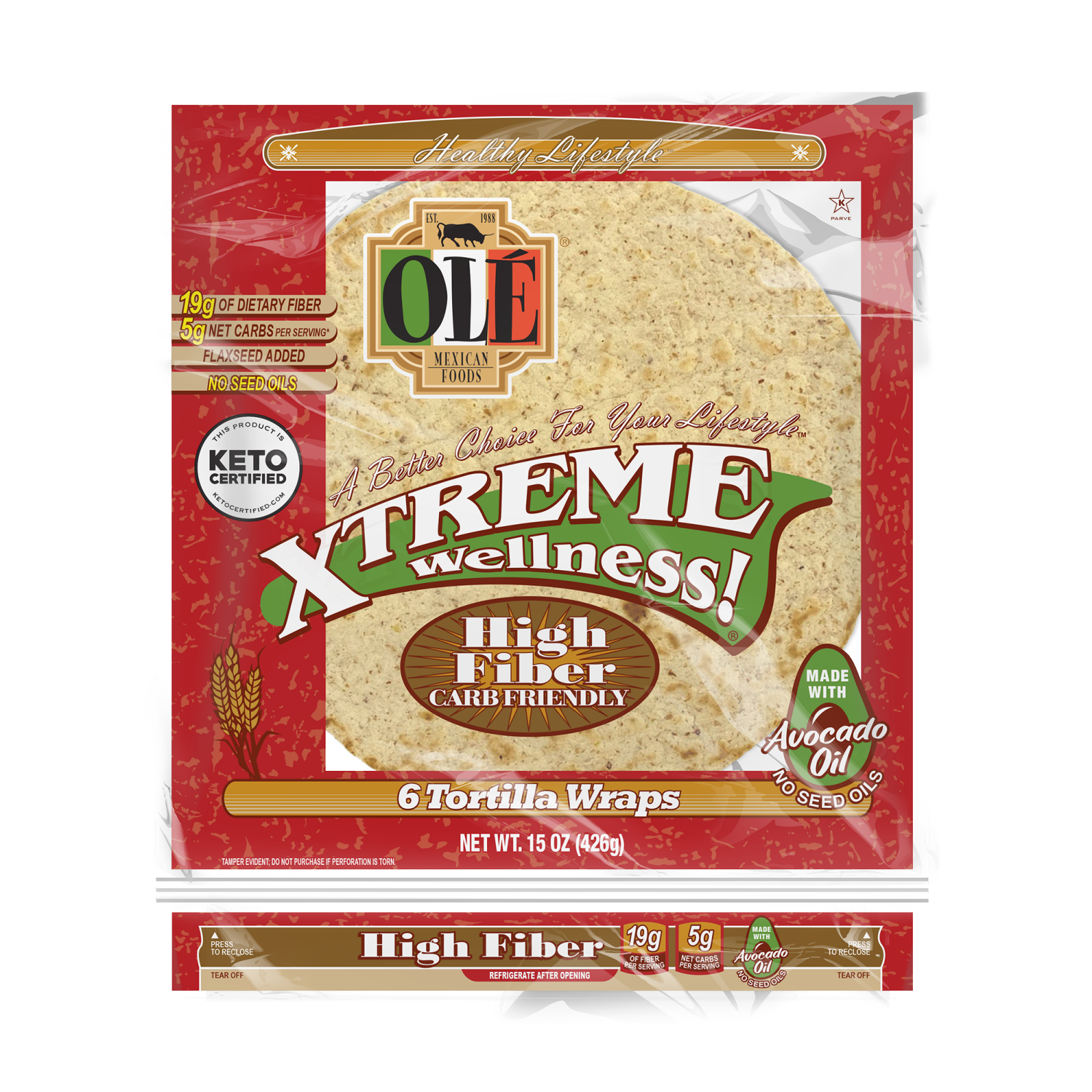 slide 1 of 5, Olé Xtreme Wellness High Fiber, 10" Tortillas, Keto Friendly, 15 oz