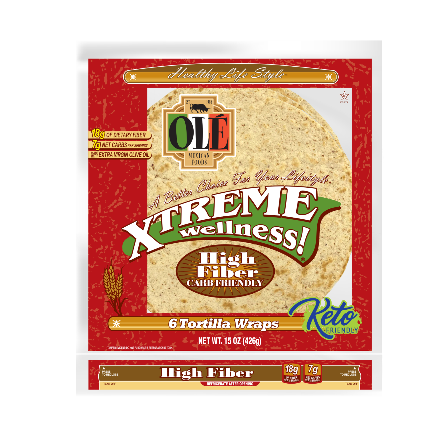 slide 1 of 5, Olé Xtreme Wellness High Fiber, 10" Tortillas, Keto Friendly, 15 oz