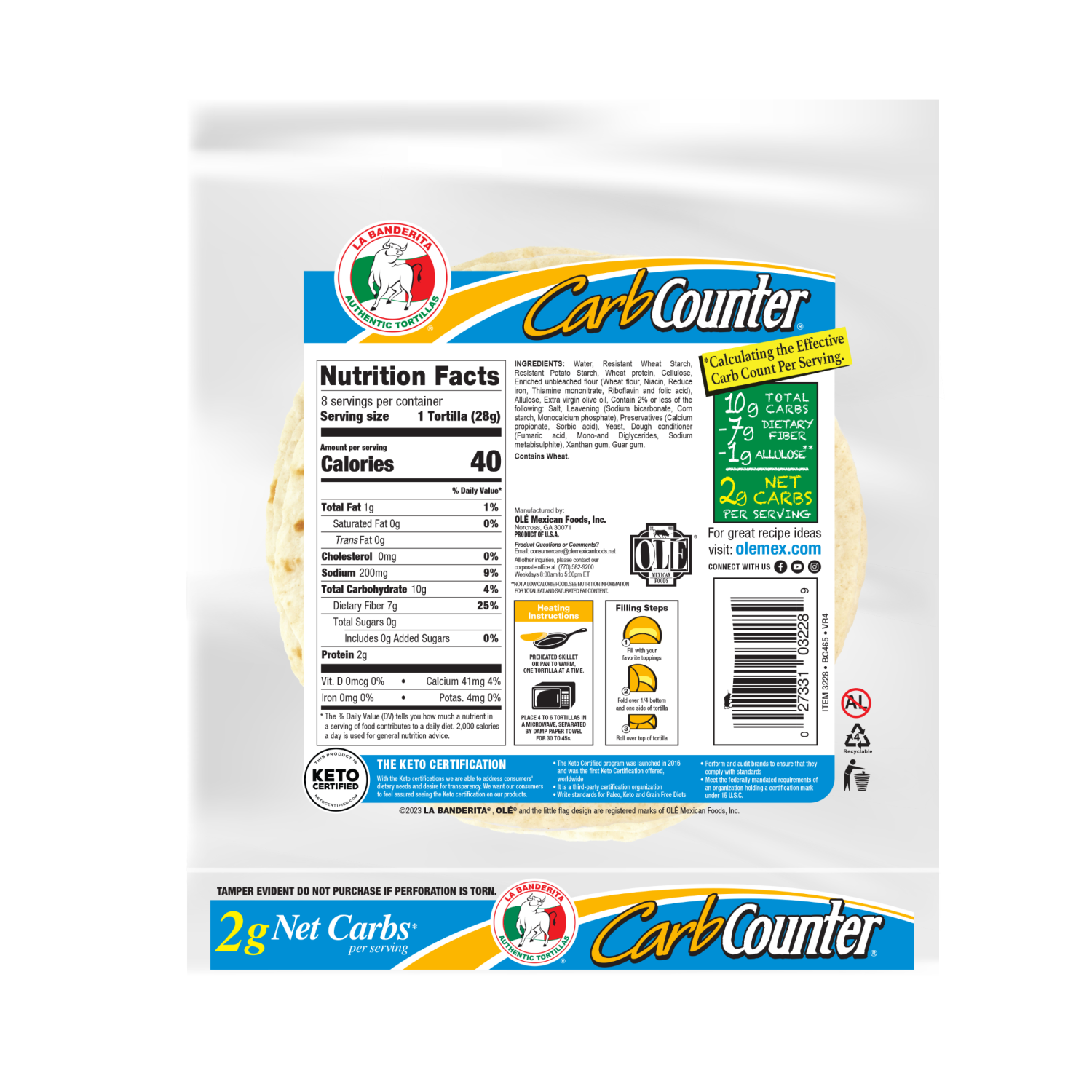 slide 2 of 2, La Banderita Carb Counter Snack Size, 5.5" Tortilla, Keto Certified, 8 ct