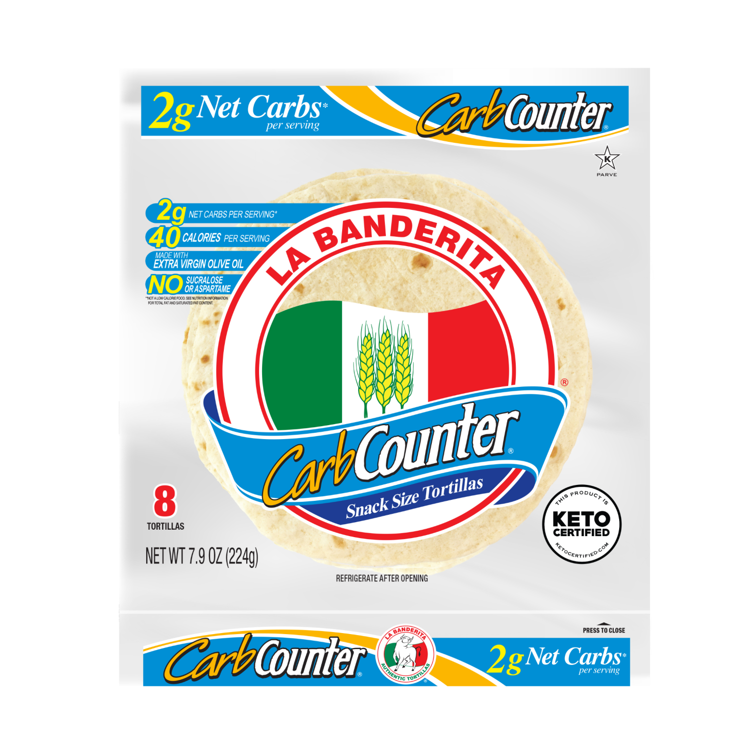 slide 1 of 2, La Banderita Carb Counter Snack Size, 5.5" Tortilla, Keto Certified, 8 ct