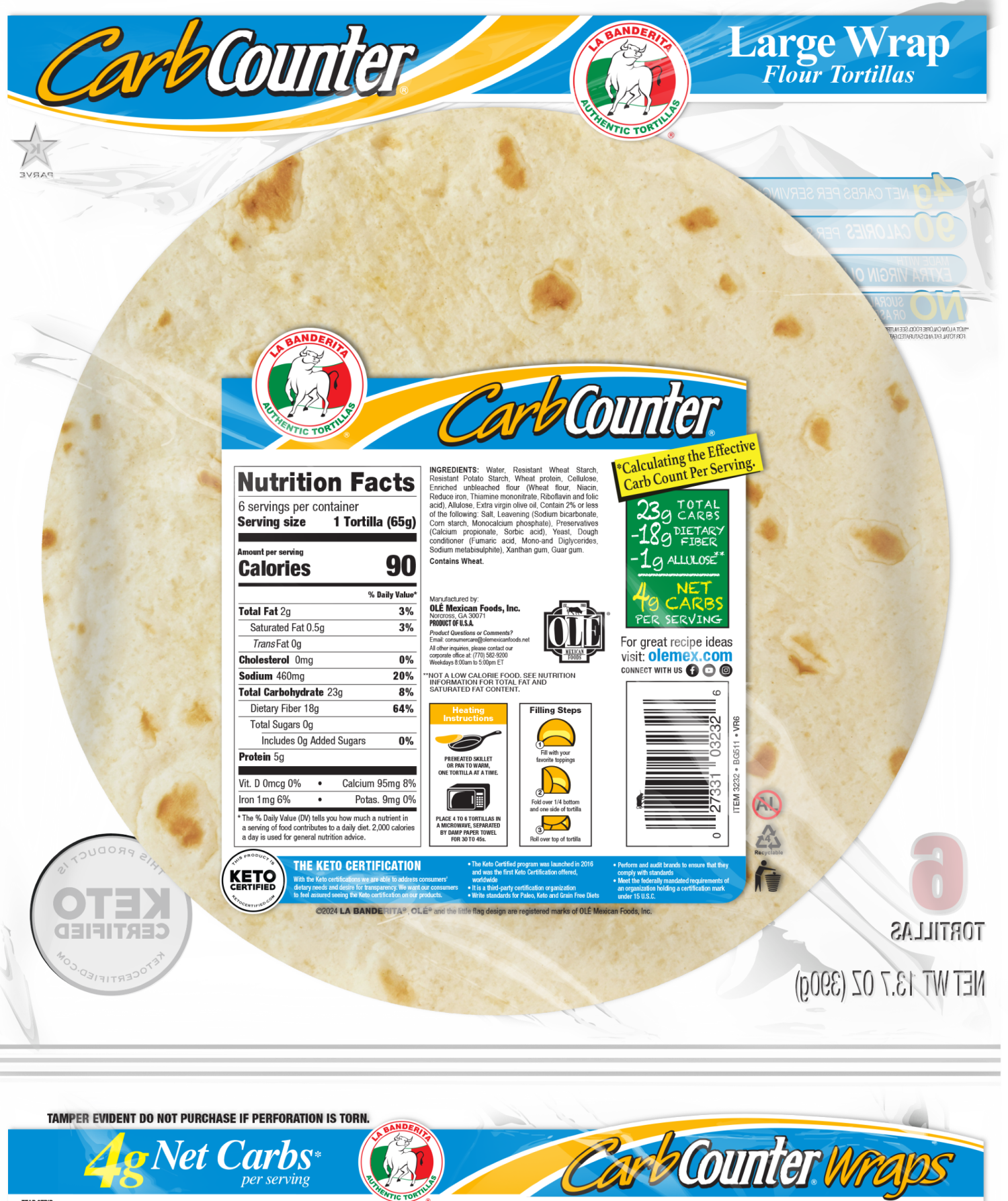 slide 2 of 5, La Banderita Carb Counter, 10" Tortillas, Keto Certified, 6 ct