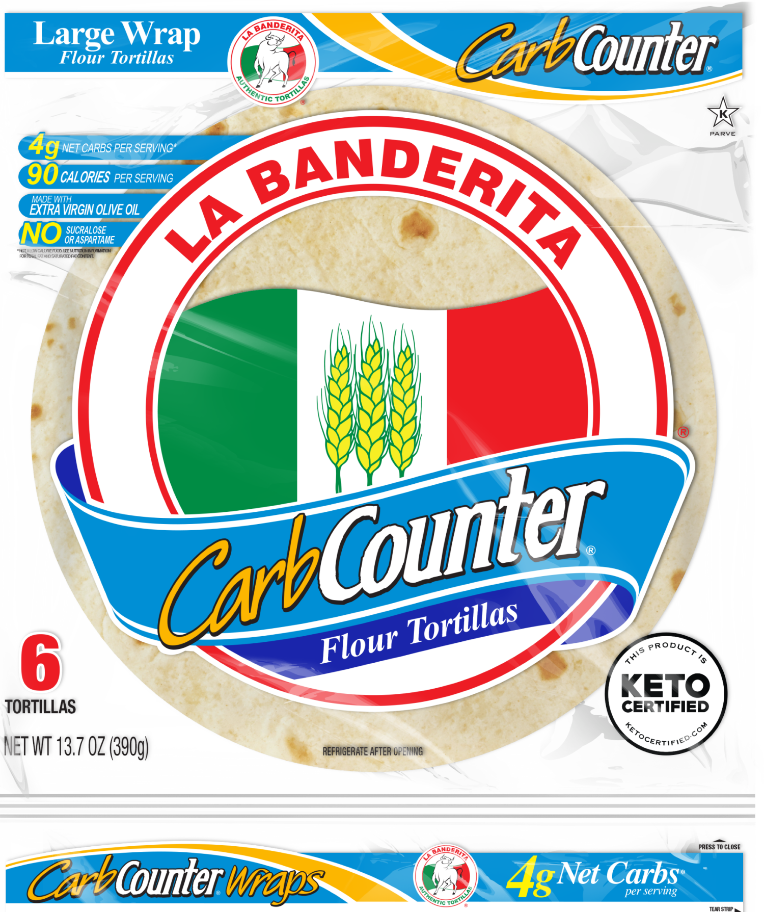 slide 1 of 5, La Banderita Carb Counter, 10" Tortillas, Keto Certified, 6 ct