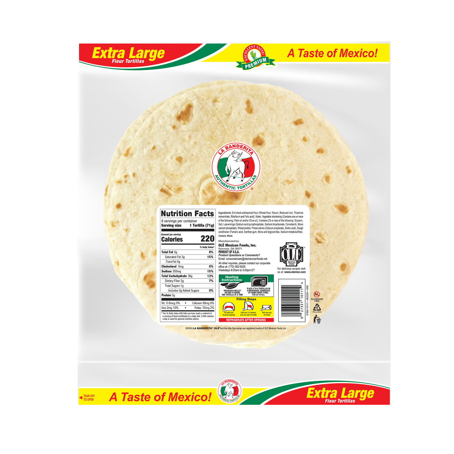 slide 2 of 6, La Banderita Burrito Grande Extra Large Flour Tortilla, 20 oz