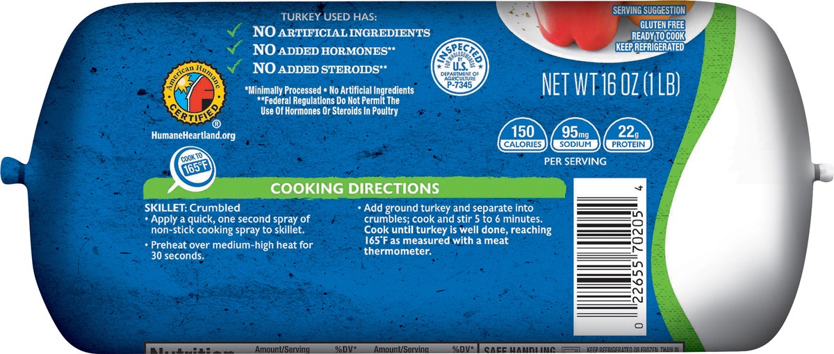 slide 2 of 9, Butterball All Natural Fresh Ground Turkey, 93%/7%, 1 Roll, 16 oz