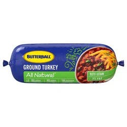 Butterball All Natural Fresh Ground Turkey, 93%/7%, 1 Roll