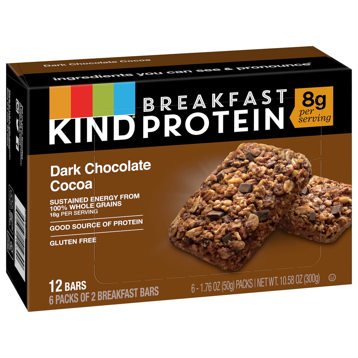 slide 8 of 9, KIND Breakfast Gluten Free Dark Chocolate Cocoa Protein Snack Bars, 1.76 oz, 12 Count, 10.6 oz