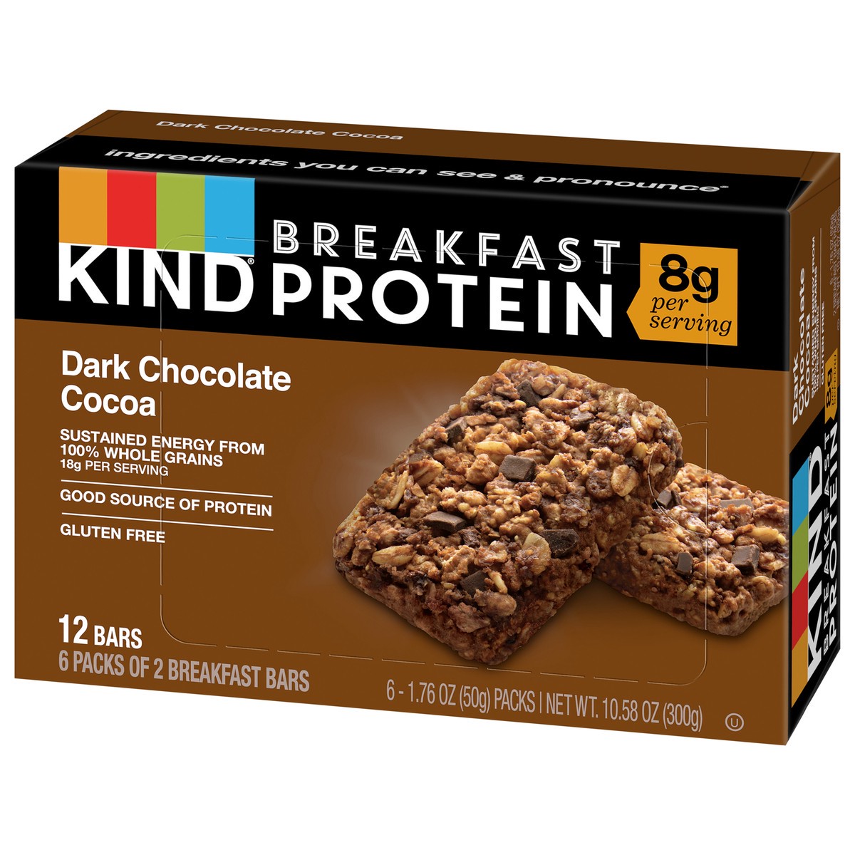 slide 9 of 9, KIND Breakfast Gluten Free Dark Chocolate Cocoa Protein Snack Bars, 1.76 oz, 12 Count, 10.6 oz