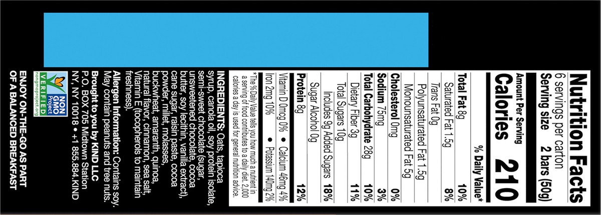 slide 5 of 9, KIND Breakfast Gluten Free Dark Chocolate Cocoa Protein Snack Bars, 1.76 oz, 12 Count, 10.6 oz