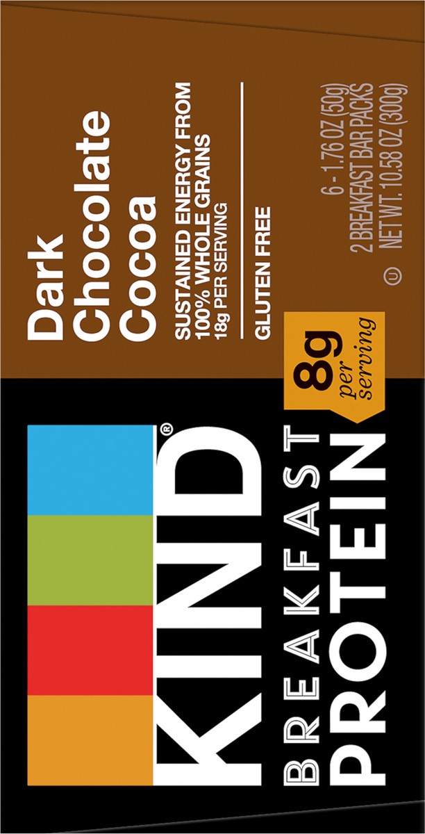 slide 7 of 9, KIND Breakfast Gluten Free Dark Chocolate Cocoa Protein Snack Bars, 1.76 oz, 12 Count, 10.6 oz