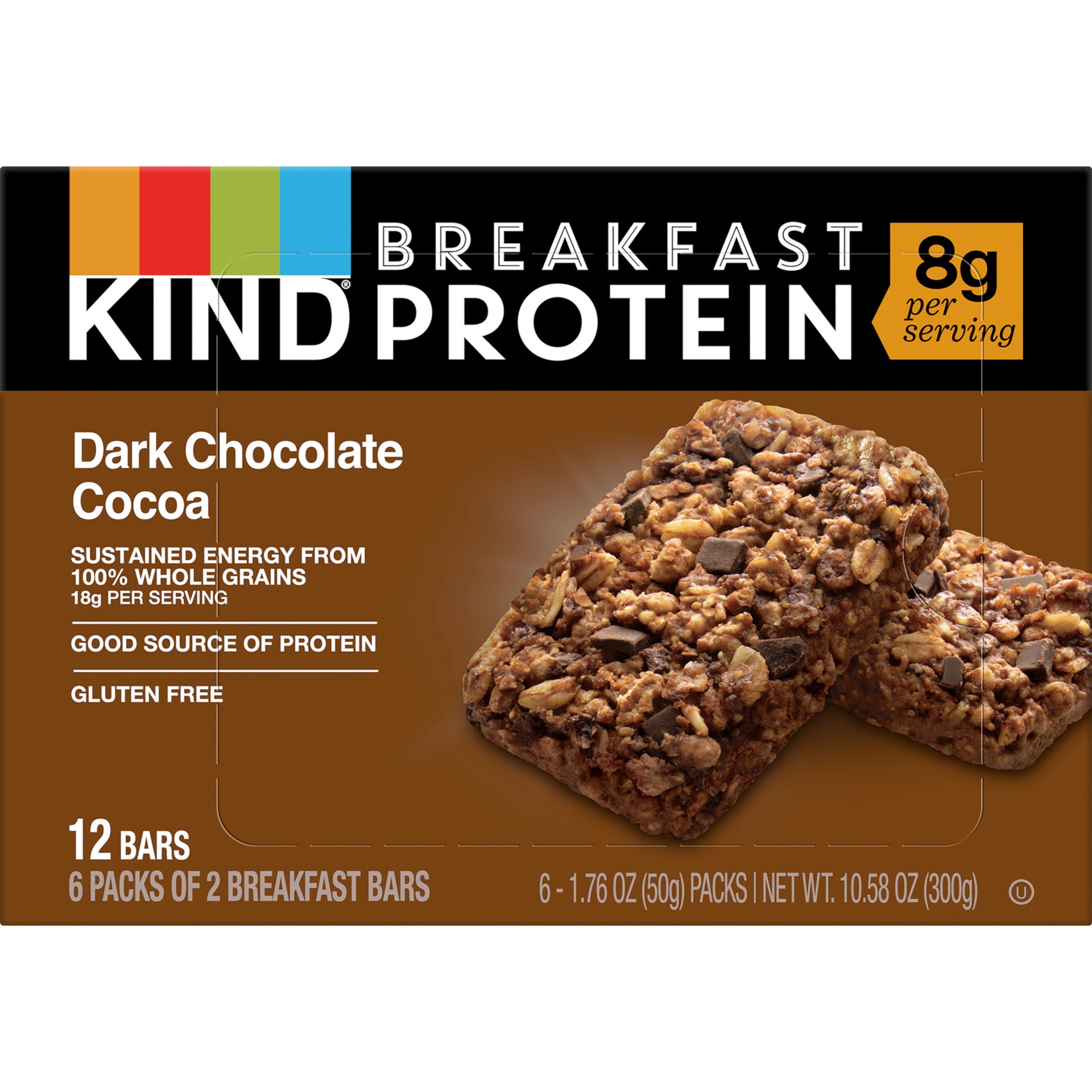 slide 1 of 9, KIND Breakfast Gluten Free Dark Chocolate Cocoa Protein Snack Bars, 1.76 oz, 12 Count, 10.6 oz