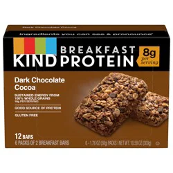 KIND Breakfast, Healthy Snack Bar, Dark Chocolate Cocoa, Gluten Free Breakfast Bars, 8g Protein, 1.76 OZ Packs (6 Count)