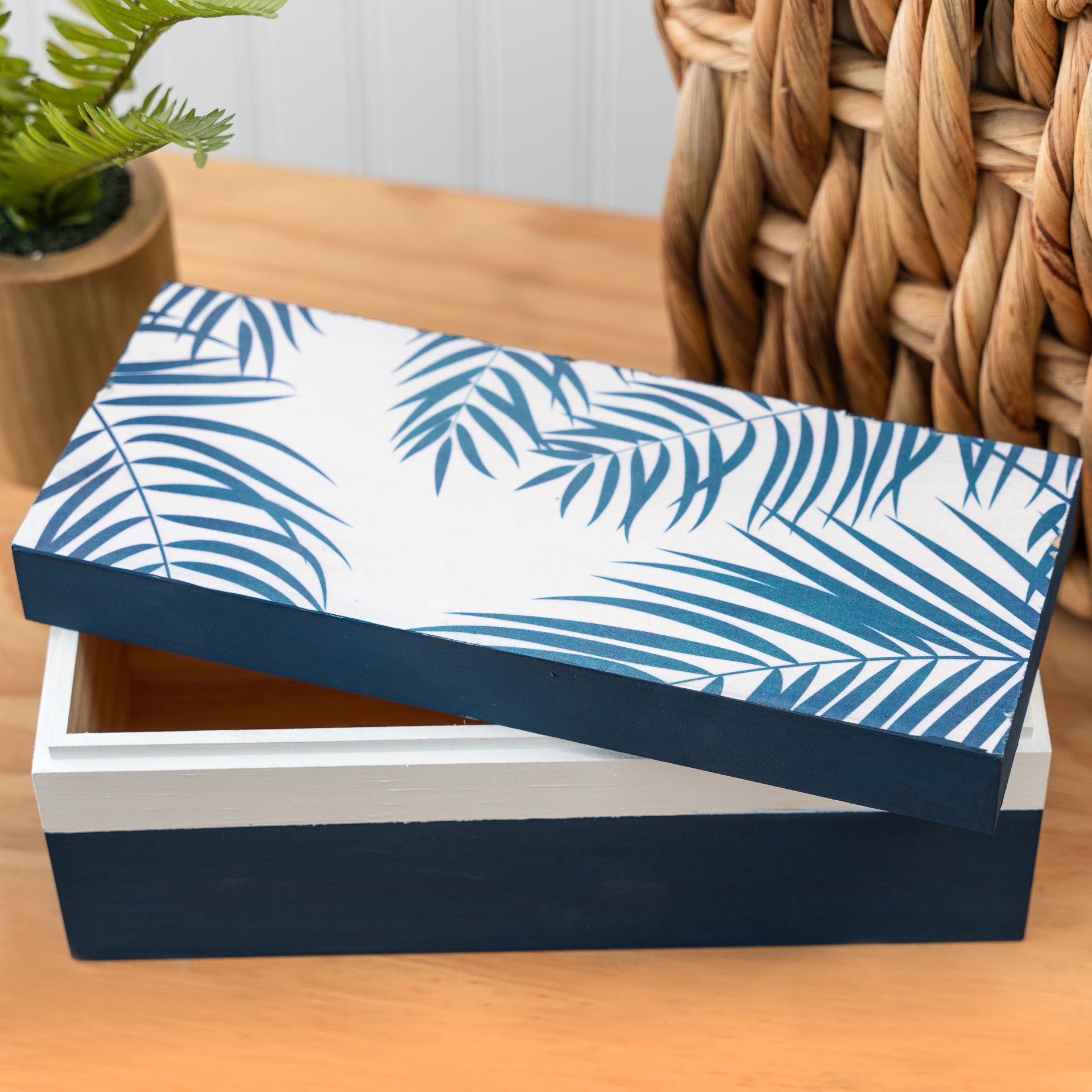 slide 5 of 5, 9" Wood Captop Box With Lid, 9 in x 3.75 in x 3.75 in