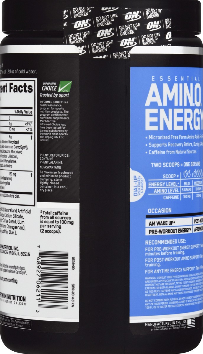 slide 6 of 12, Optimum Nutrition Essential Blueberry Lemonade Amino Energy 9.5 oz, 9.5 oz