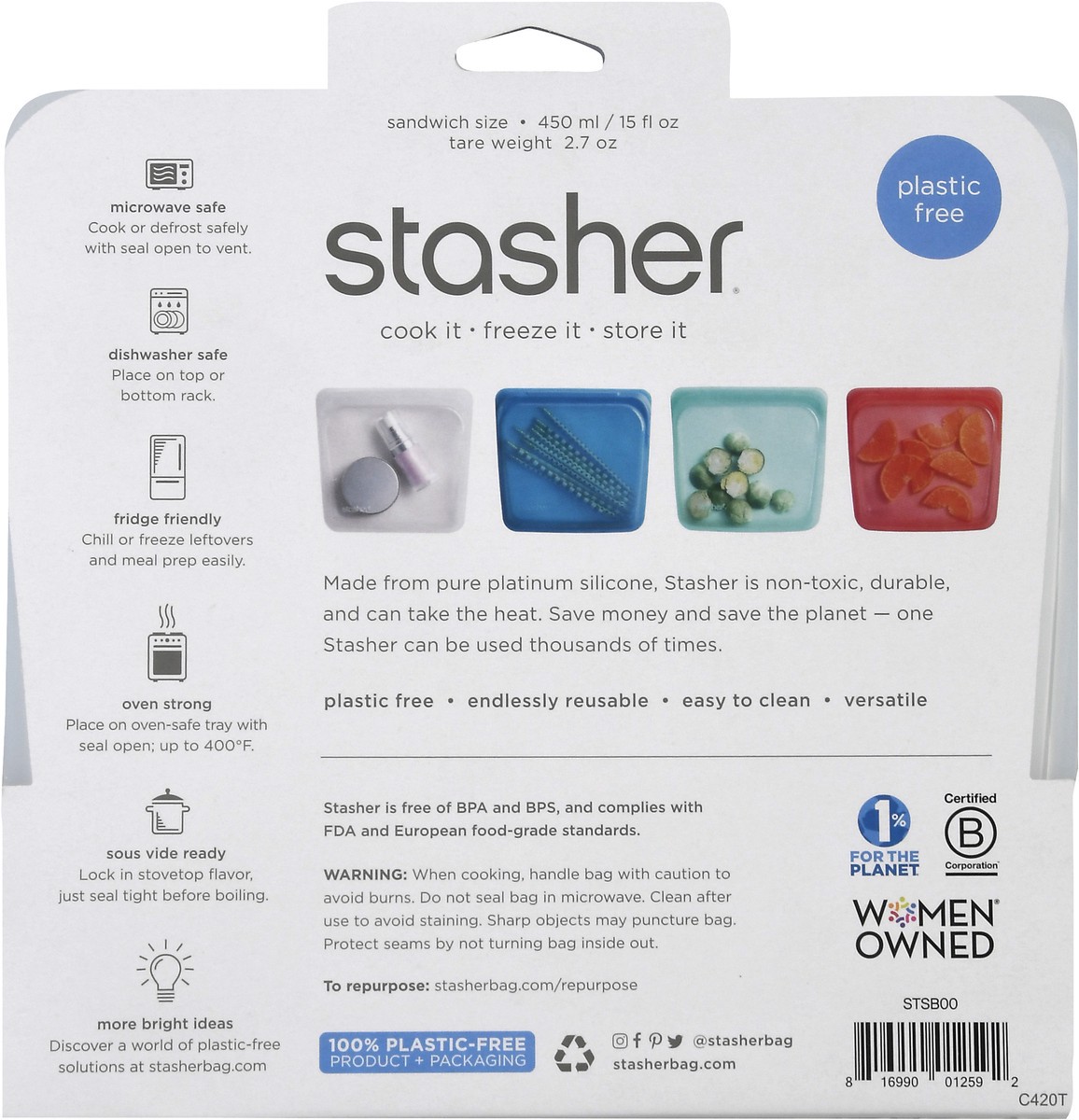 slide 5 of 9, Stasher 15 Fluid Ounce Reusable Silicone Sandwich Size Storage Bag 1 ea, 1 ct