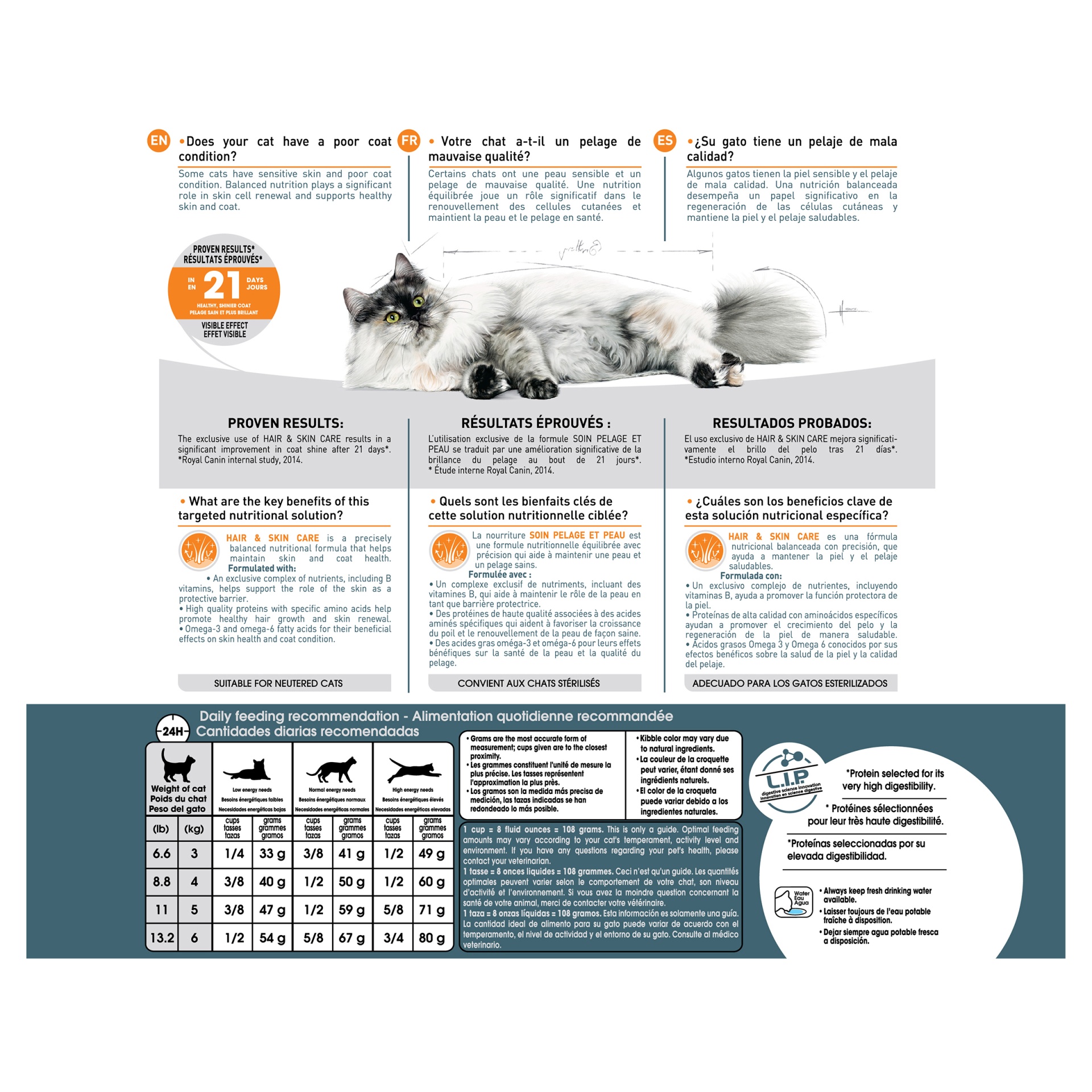 slide 9 of 9, Royal Canin Feline Care Nutrition Hair & Skin Care Adult Dry Cat Food, 3.5 lb