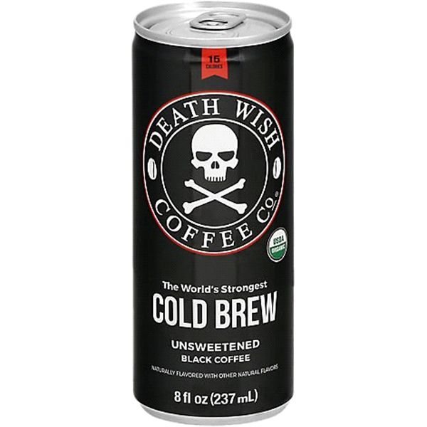 slide 1 of 1, Death Wish Coffee Organic Cold Brew Unsweetened Black Coffee, 8 fl oz