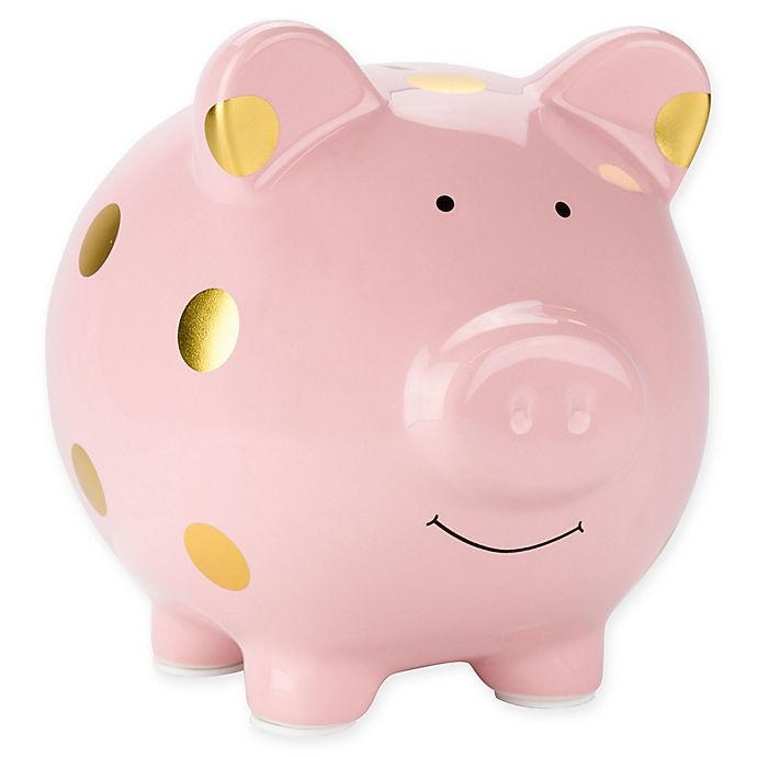 slide 1 of 3, Pearhead Large Ceramic Polka Dot Piggy Bank - Pink/Gold, 1 ct