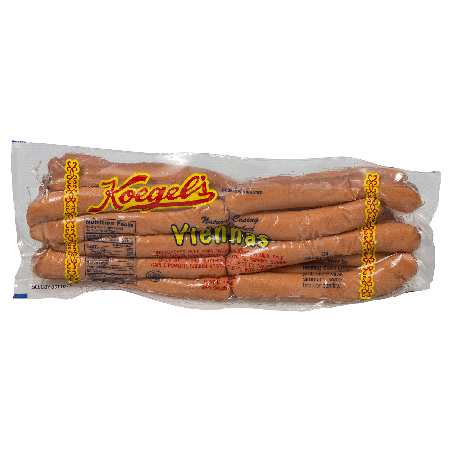 slide 1 of 1, KOEGELS Koegel's Viennas Hot Dog Natural Casing, 24 ct, per lb