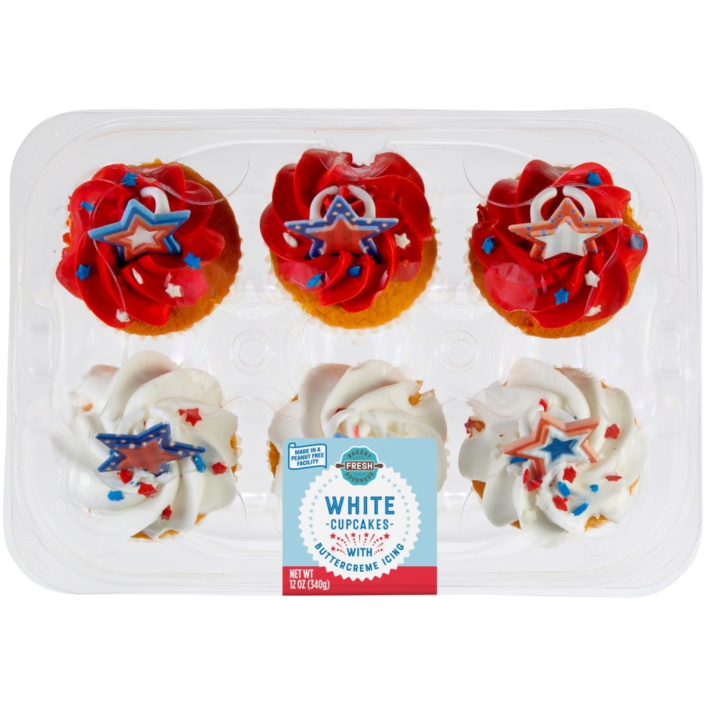 slide 1 of 1, Bakery Fresh Goodness Patriotic White Cupcakes, 6 ct; 12 oz