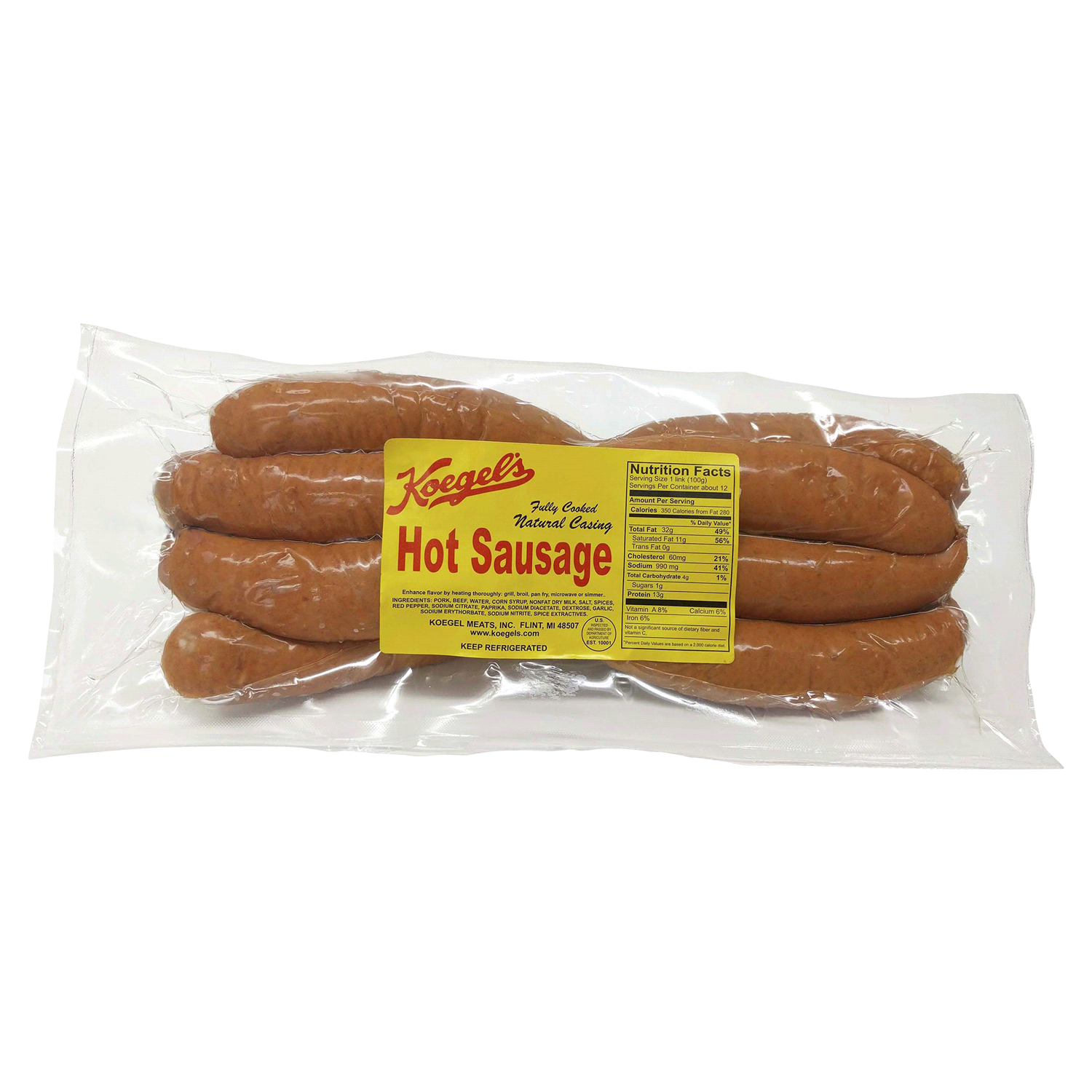 slide 1 of 1, KOEGELS Koegel's 6" Hot Polish Sausage 12 count, per lb