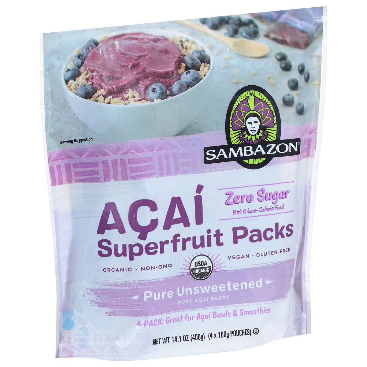 slide 2 of 9, Sambazon Zero Sugar Acai Superfruit Packs 4 - 100 g Pouches, 4 ct; 100 gram