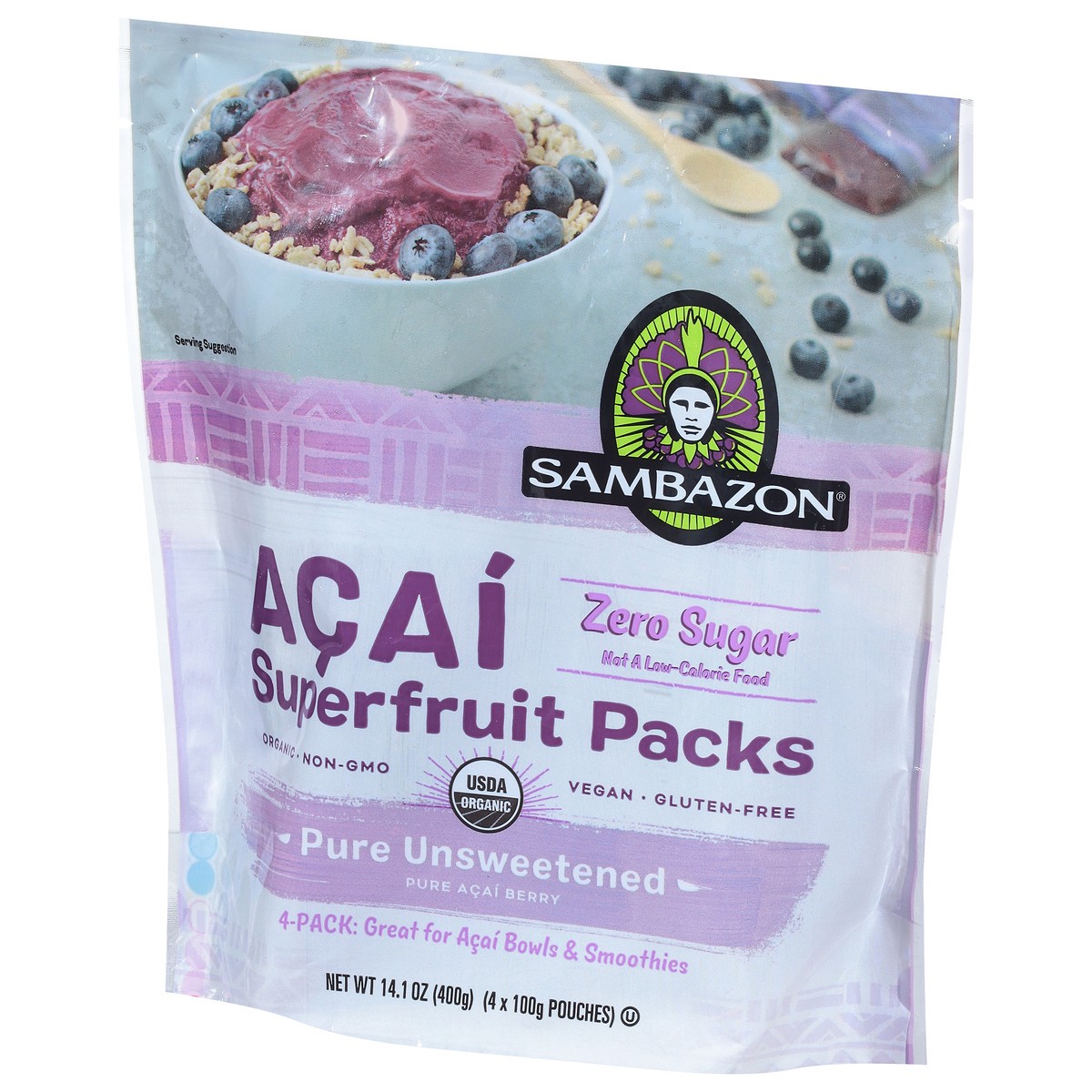 slide 3 of 9, Sambazon Zero Sugar Acai Superfruit Packs 4 - 100 g Pouches, 4 ct; 100 gram