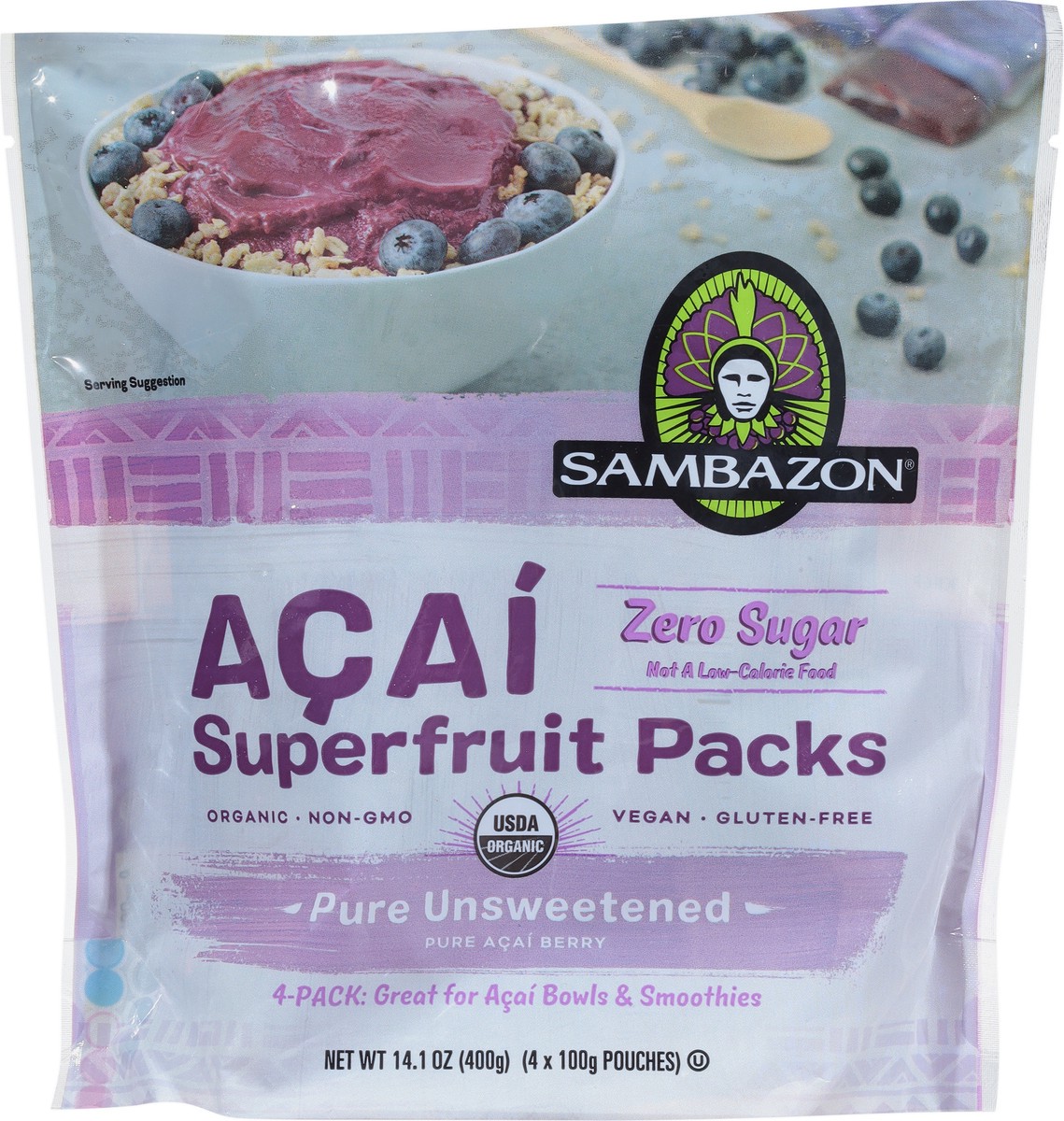 slide 6 of 9, Sambazon Zero Sugar Acai Superfruit Packs 4 - 100 g Pouches, 4 ct; 100 gram
