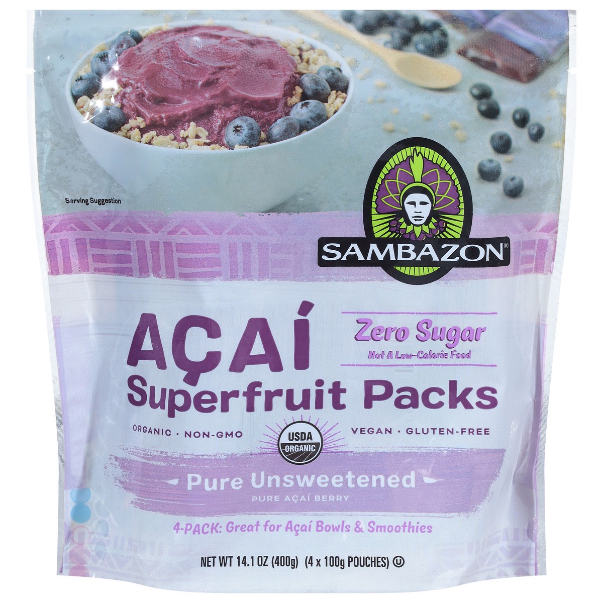slide 1 of 9, Sambazon Zero Sugar Acai Superfruit Packs 4 - 100 g Pouches, 4 ct; 100 gram