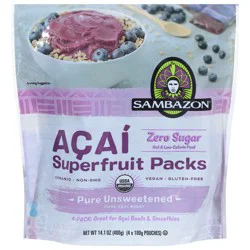 Sambazon Zero Sugar Acai Superfruit Packs 4 - 100 g Pouches