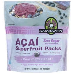 Sambazon Zero Sugar Acai Superfruit Packs 4 - 100 g Pouches