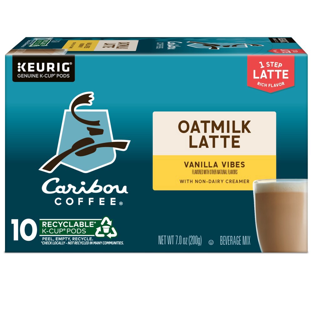 slide 4 of 6, Caribou Coffee One Step Vanilla Vibes Oatmilk Latte Medium Roast K-Cup Coffee Pods, 10 ct