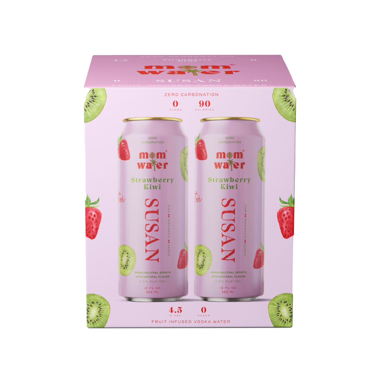 slide 1 of 1, Mom Water Susan Strawberry Kiwi 4Pk Can 12Oz, 4 ct; 12 oz