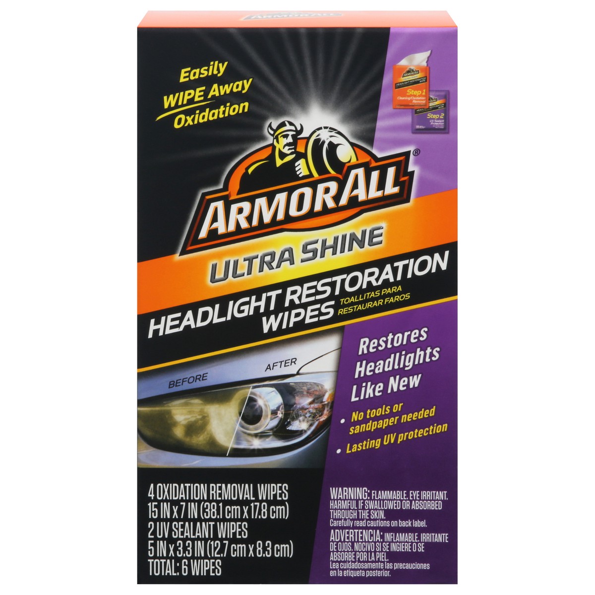 slide 1 of 9, Armor All Ultra Shine Headlight Restoration Wipes 6 6 ea, 6 ct