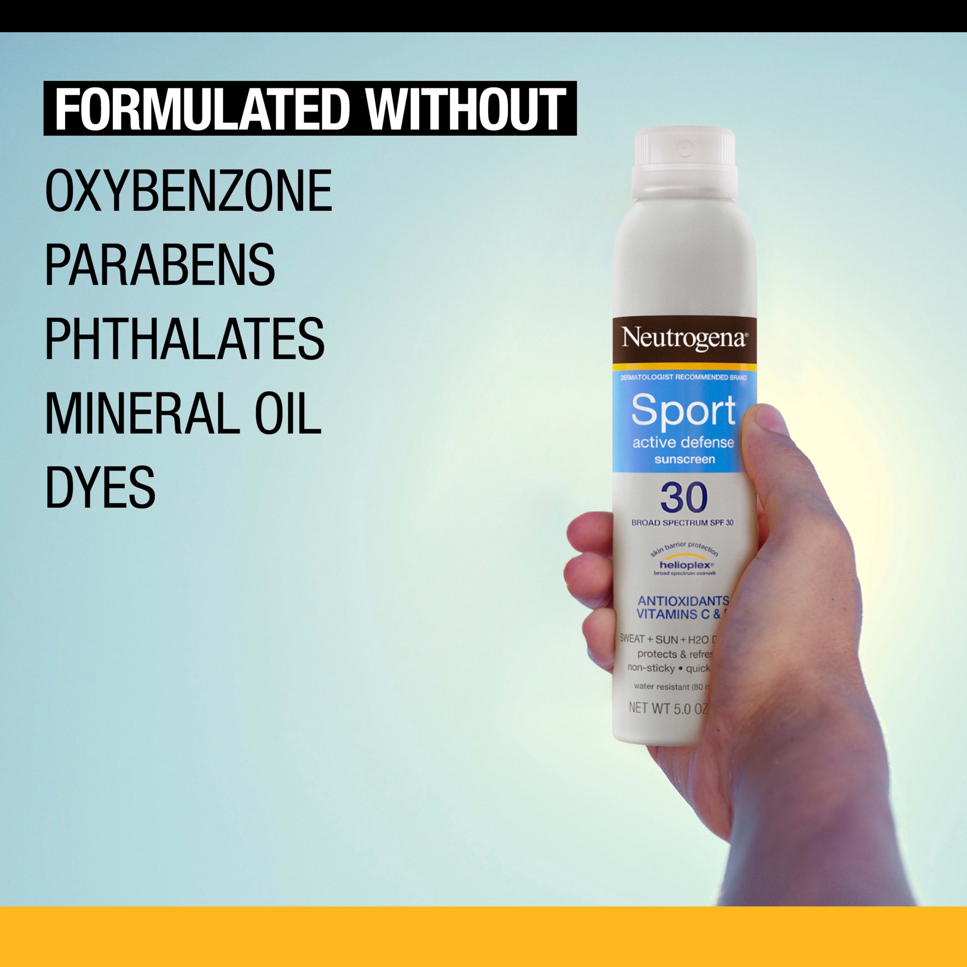 slide 4 of 9, Neutrogena Sport Active Defense with Broad Spectrum SPF 30 Sunscreen Spray, 5.0 Oz, 5 oz