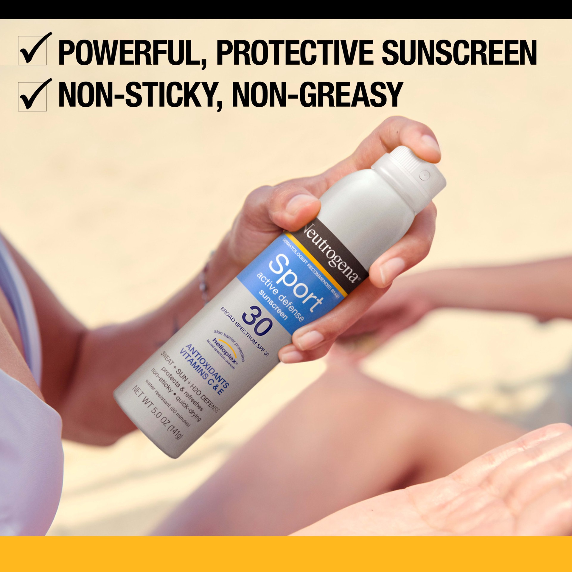 slide 2 of 9, Neutrogena Sport Active Defense with Broad Spectrum SPF 30 Sunscreen Spray, 5.0 Oz, 5 oz